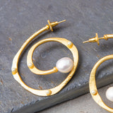 Spiral Pearl Hoop Earrings