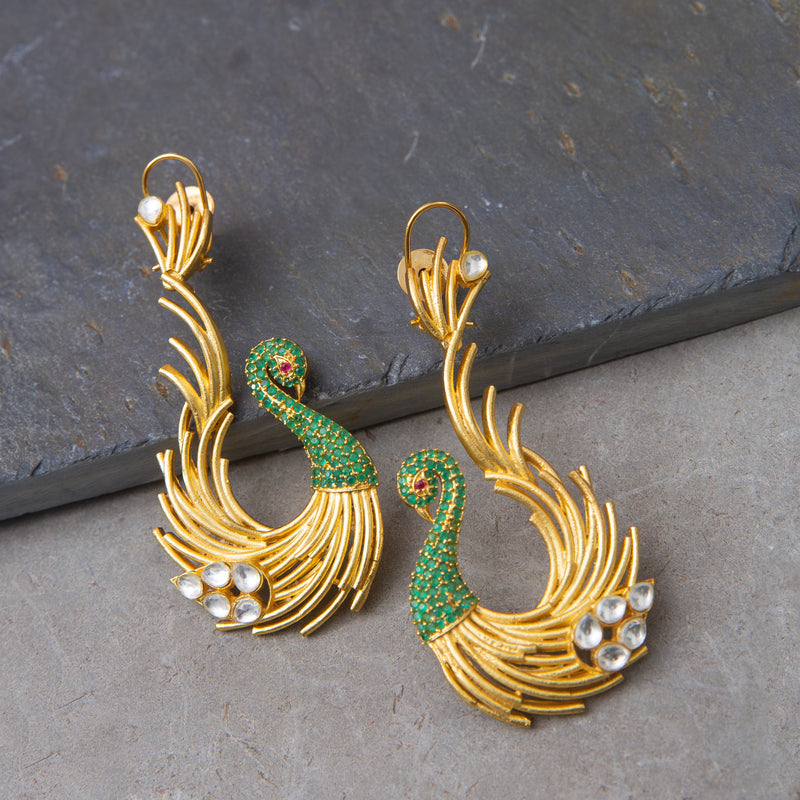 Handmade Green Peacock Earrings