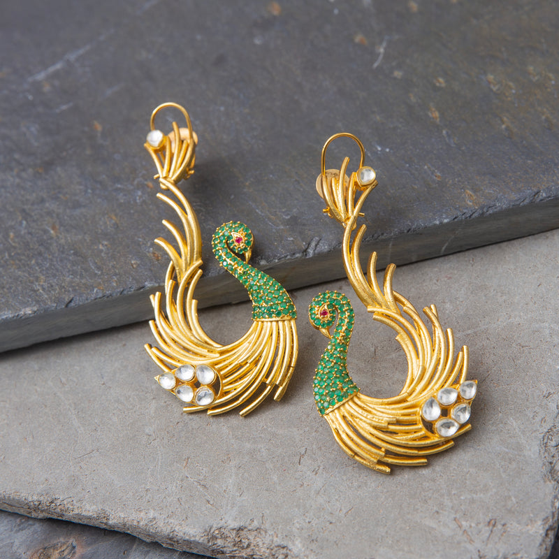 Handmade Green Peacock Earrings