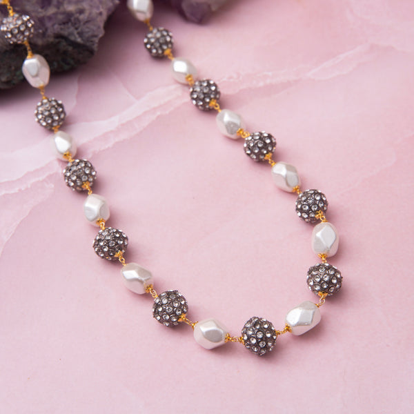 Zirconia Beads Pearl Necklace