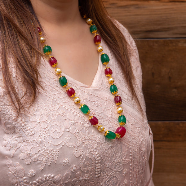 Ruby and Emerald Coloured Beads Necklace