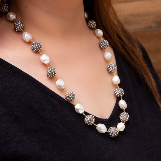 Zirconia Beads Pearl Necklace