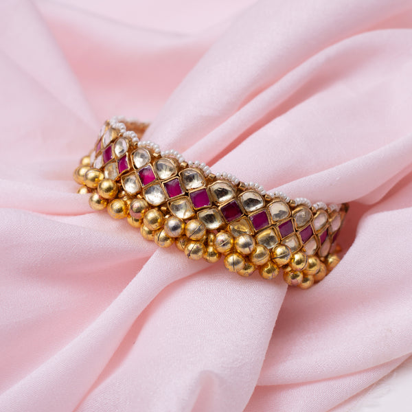 Ruby Coloured Kundan openable Bangle