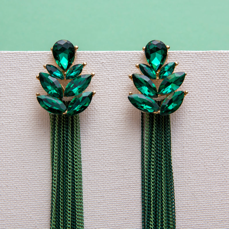 Green Crystal Tassel Earrings