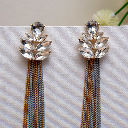 Gold Crystal Tassel Earrings