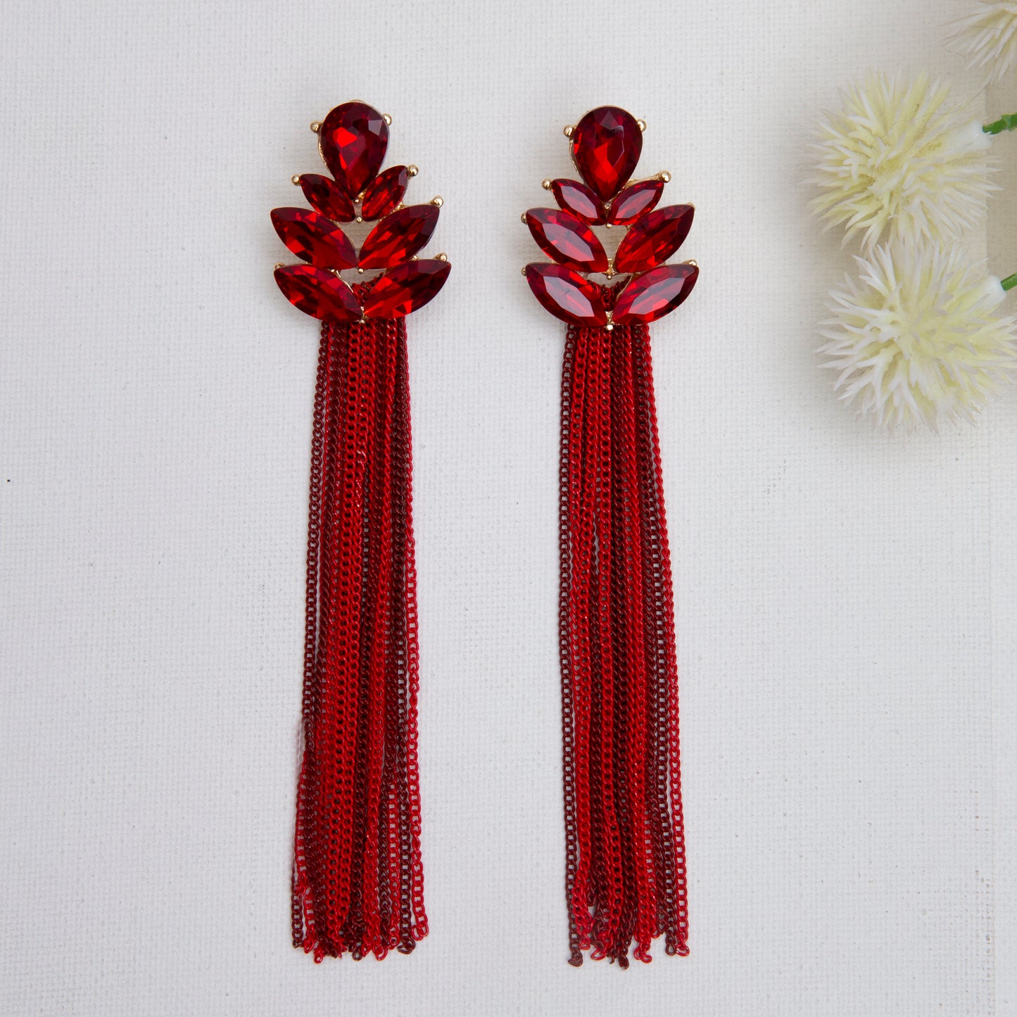 Red Crystal Tassel Earrings