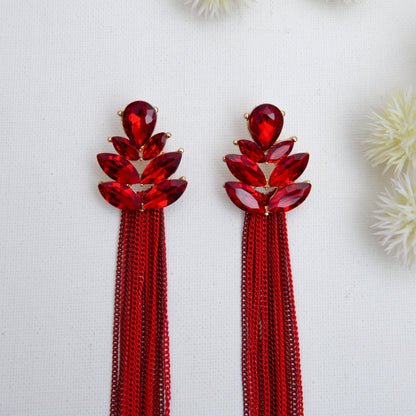 Red Crystal Tassel Earrings