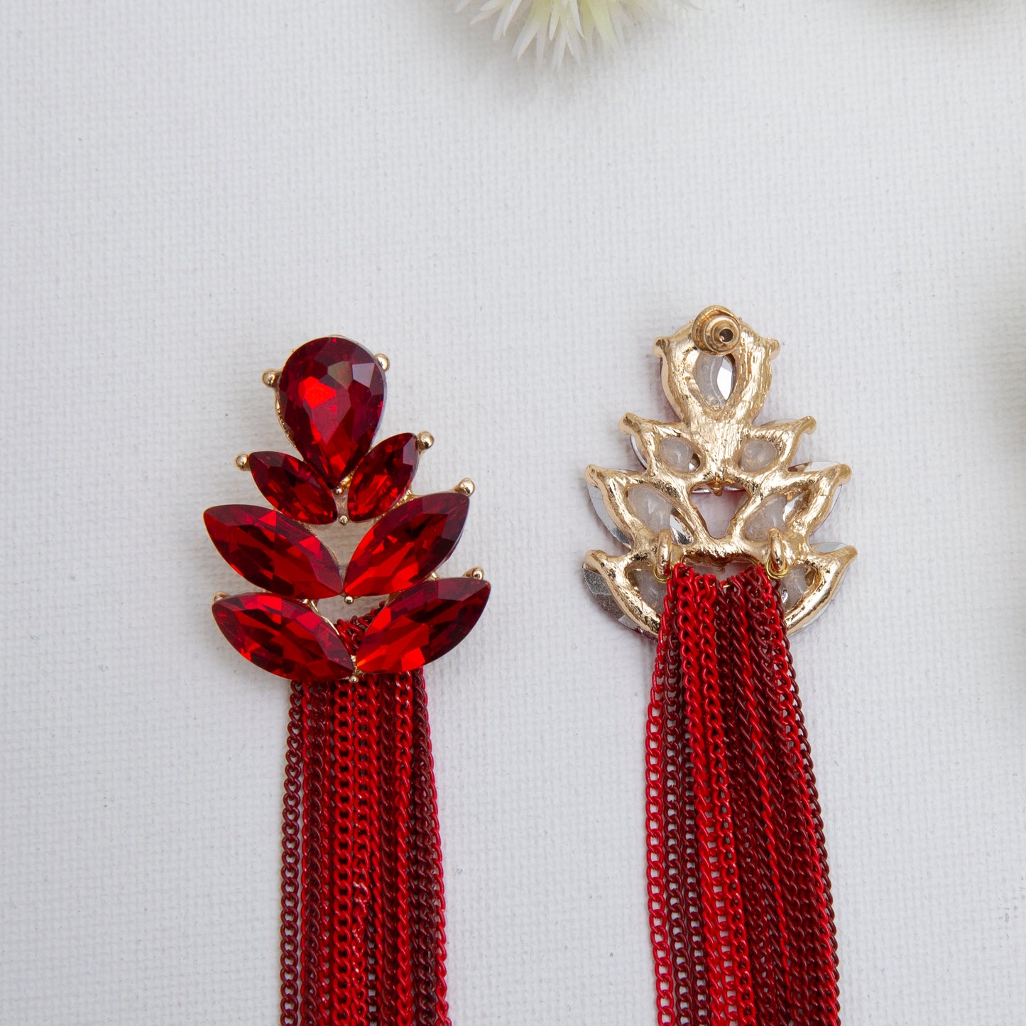 Red Crystal Tassel Earrings