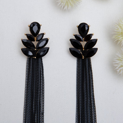 Black Crystal Tassel Earrings