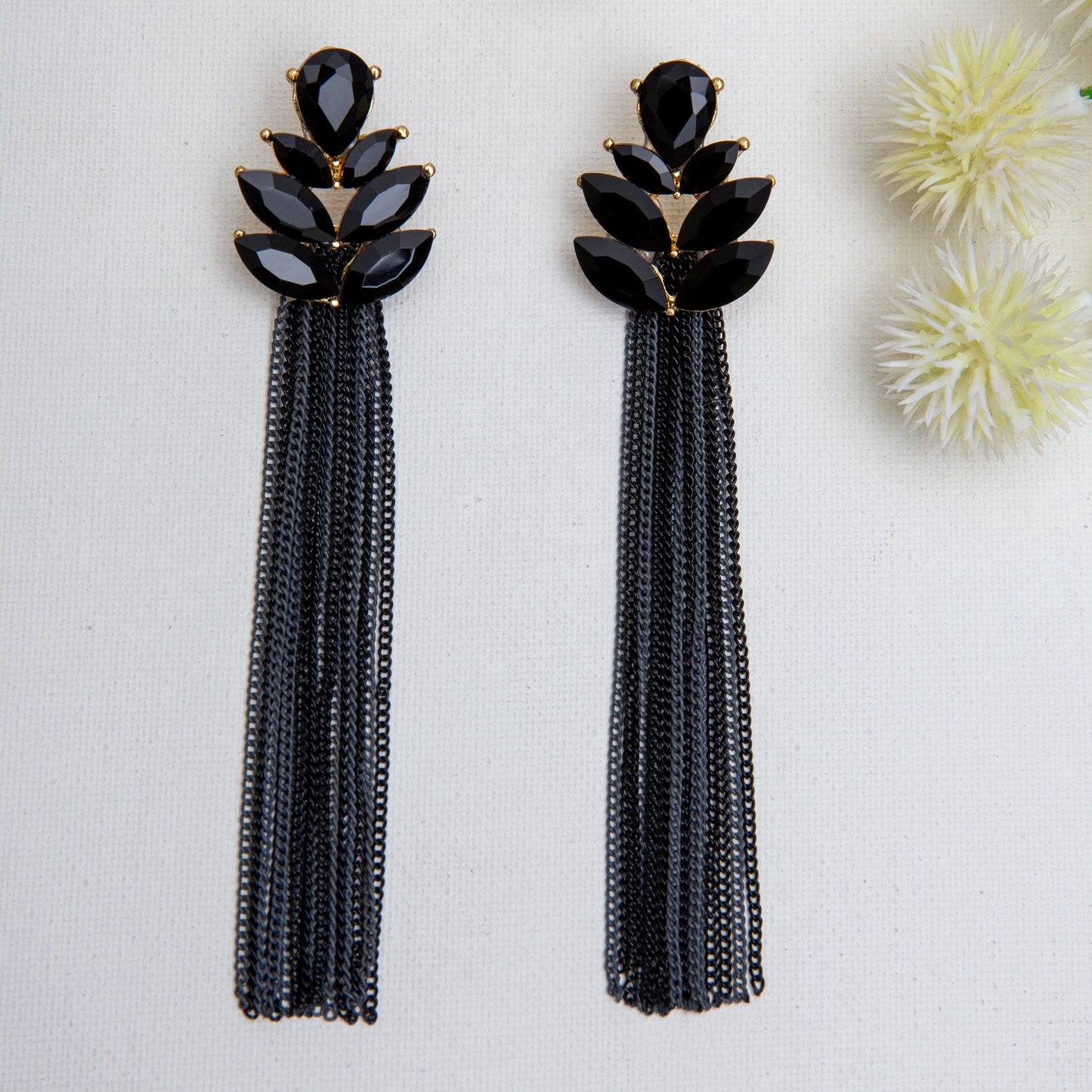 Black Crystal Tassel Earrings