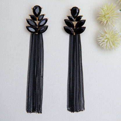 Black Crystal Tassel Earrings