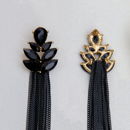 Black Crystal Tassel Earrings