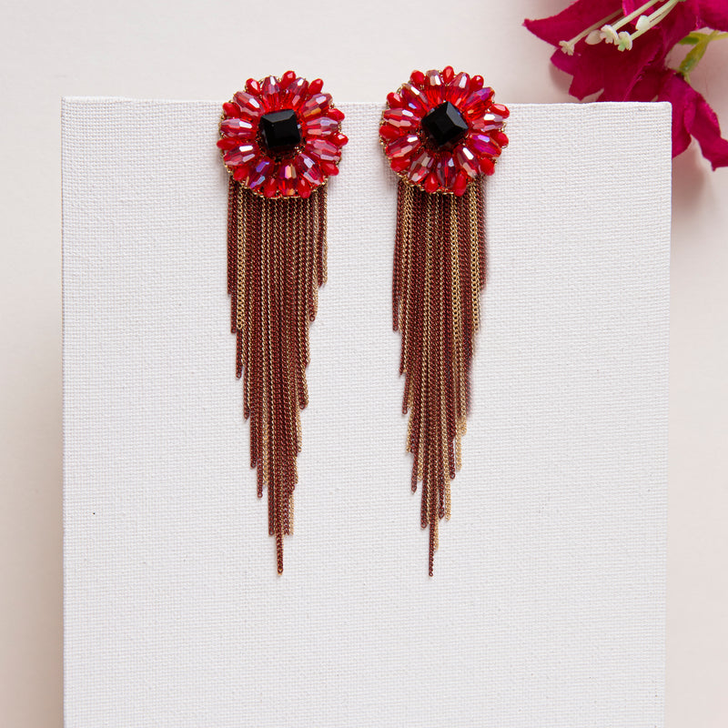 Red Crystal Flower Earrings