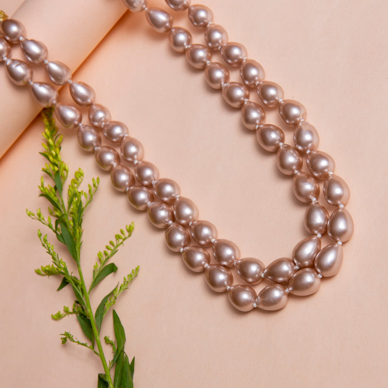 Double Line Rosegold Pearls Necklace Set