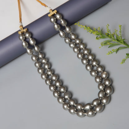 Double Line Grey Pearls Necklace Set