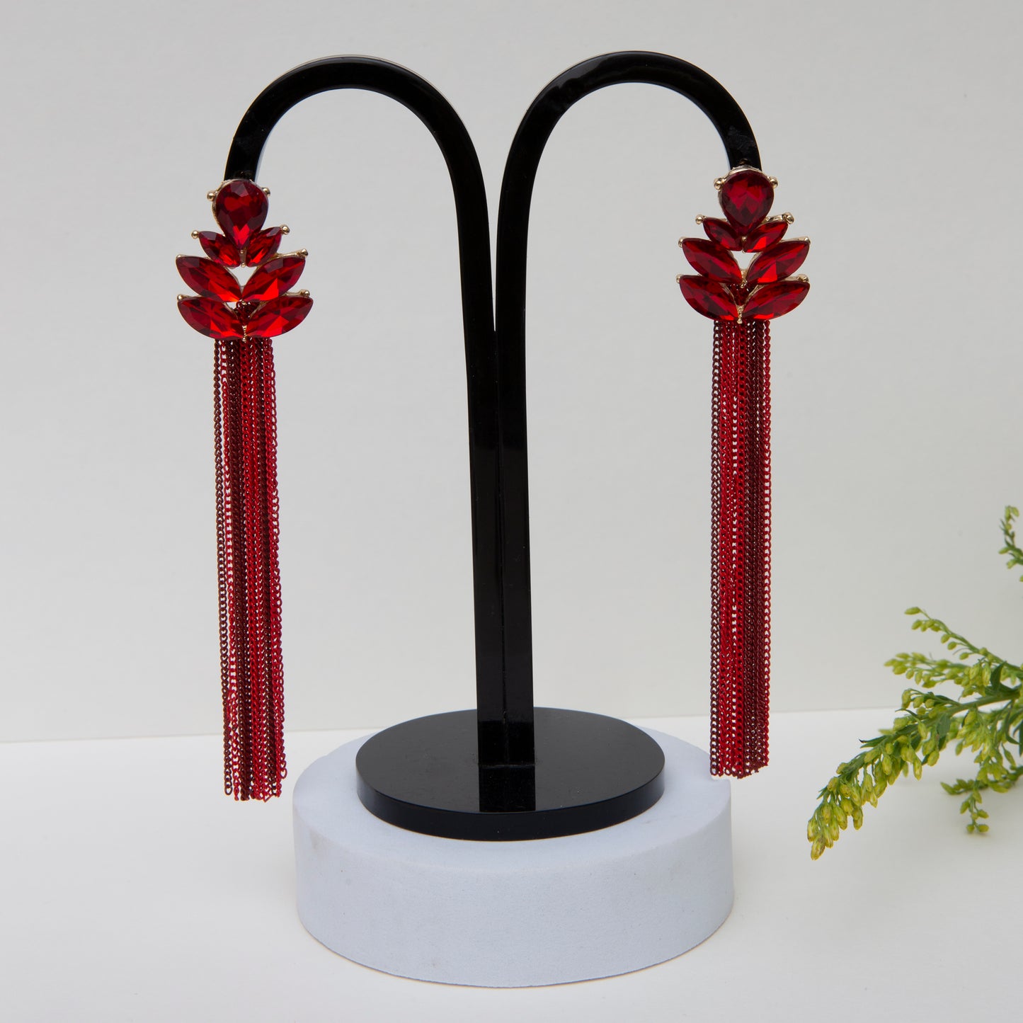 Red Crystal Tassel Earrings