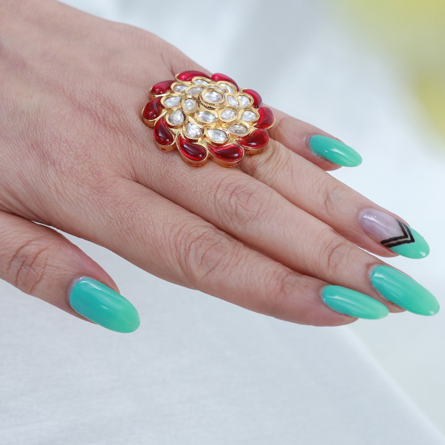 Gold Plated Deep Pink Kundan Ring