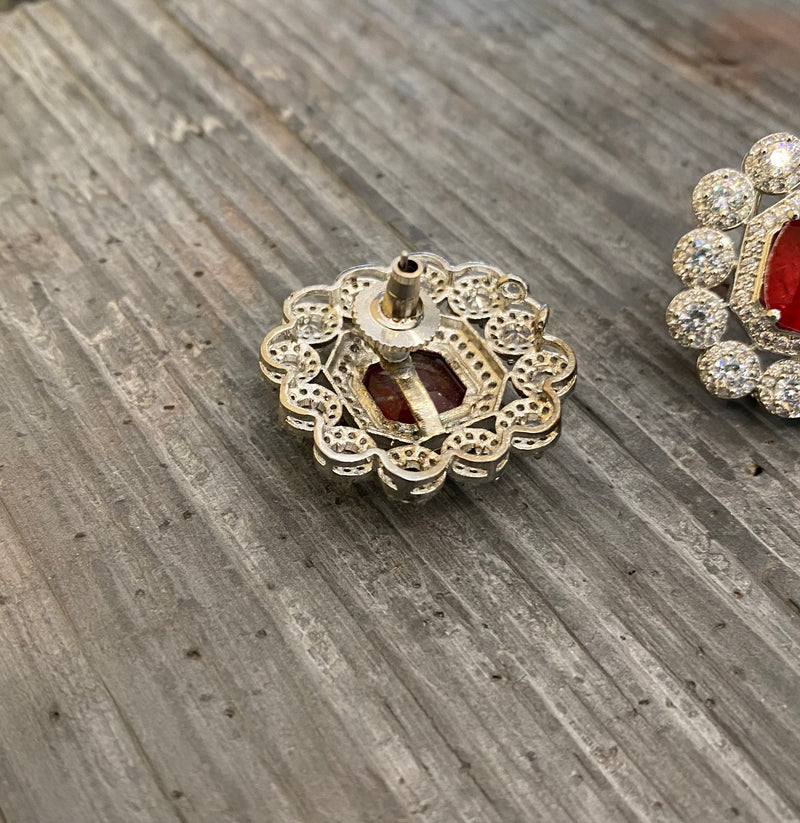 Kundan Red Stone Stud Earrings – Sonoor