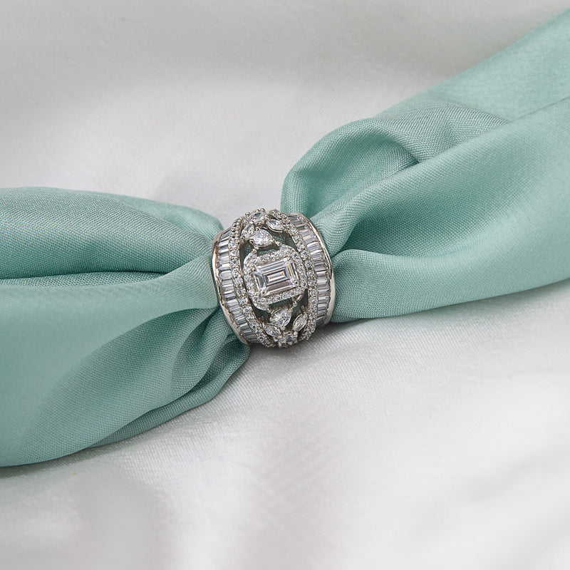 Broad Band Emerald Cut Sterling Silver Ring