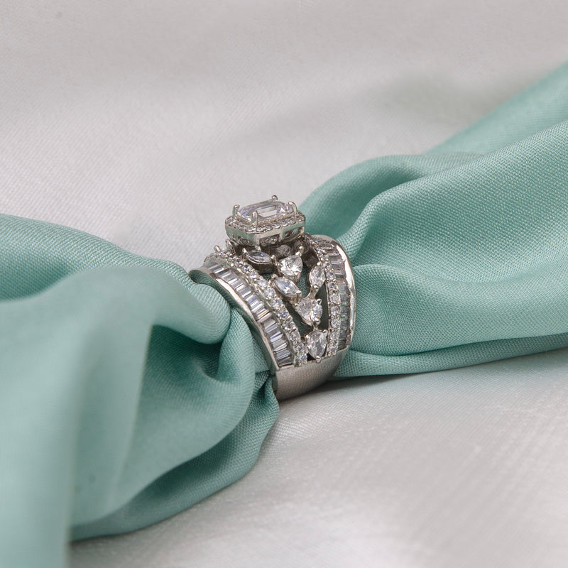 Broad Band Emerald Cut Sterling Silver Ring