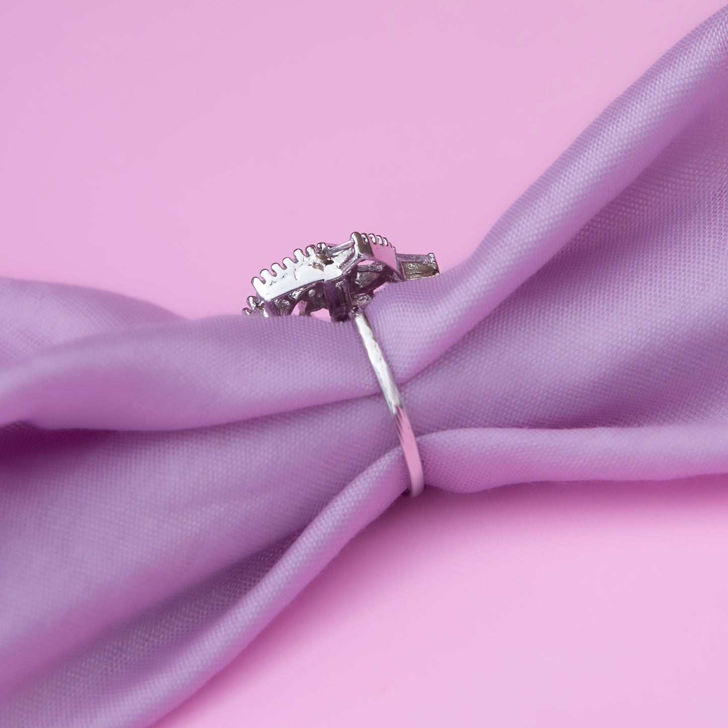 Adjustable Baguette Flower Ring