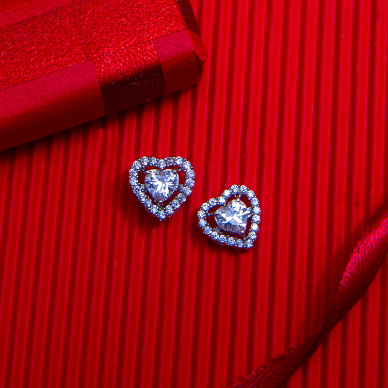 Valentine's day Special Sterling Silver Heart Shaped Studs