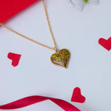 Valentine's Day Special Gold Bling Heart Pendant with Chain