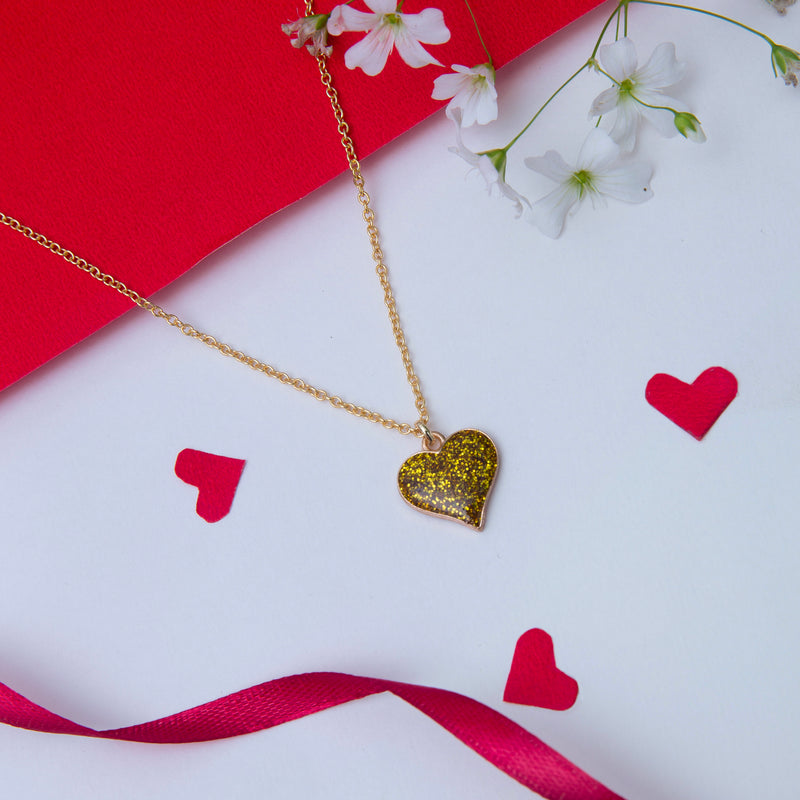 Valentine's Day Special Gold Bling Heart Pendant with Chain