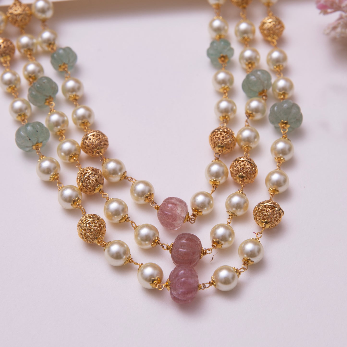 Pastel Pink Three Layered Necklace