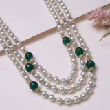 Green and White Three Layered Pearl Necklace