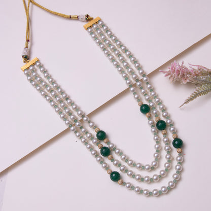 Green and White Three Layered Pearl Necklace