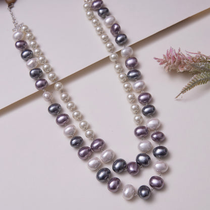 Double Line Pastel Pearls Necklace