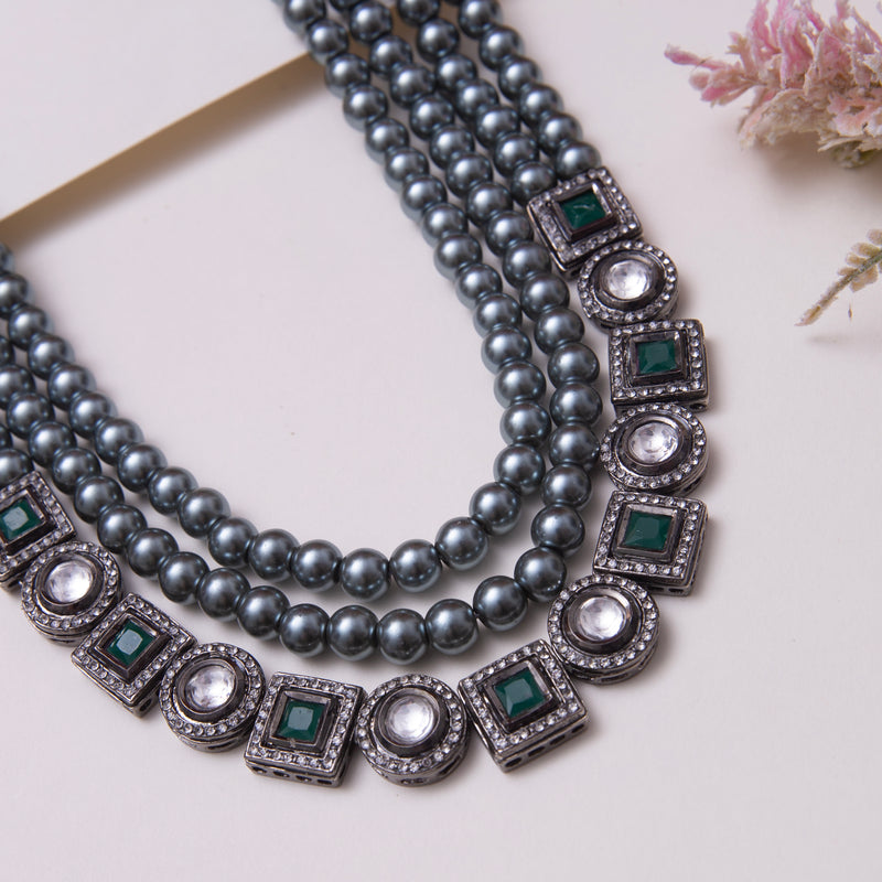 Prisha Chrome Green Victorian Necklace Set