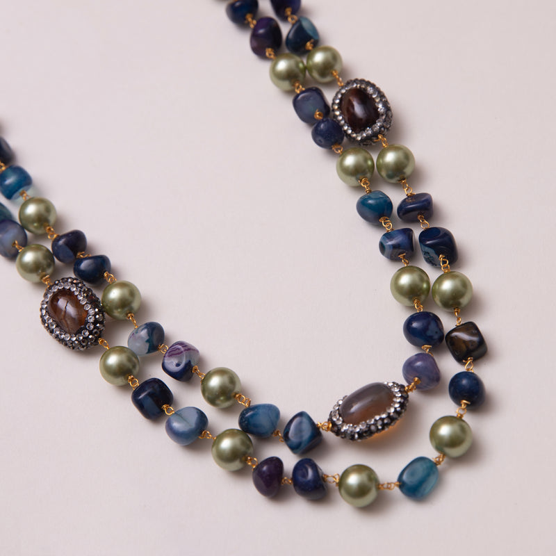 Sanvi Blue Marcasite Balls Necklace