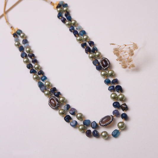 Sanvi Blue Marcasite Balls Necklace