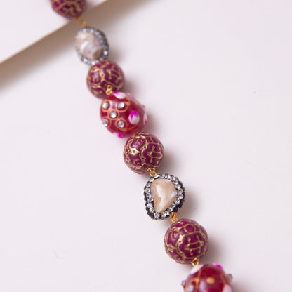 Deep Pink Tanjore Beads Necklace