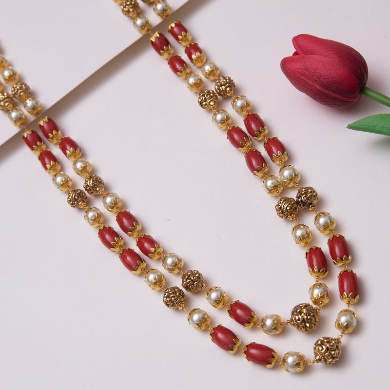 Red and Gold Beads Necklace Set