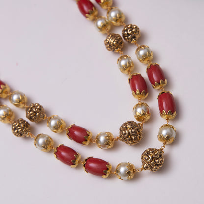 Red and Gold Beads Necklace Set