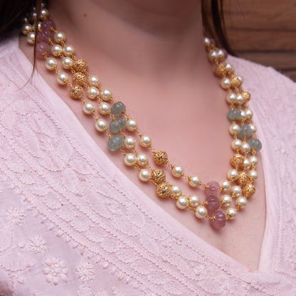 Pastel Pink Three Layered Necklace