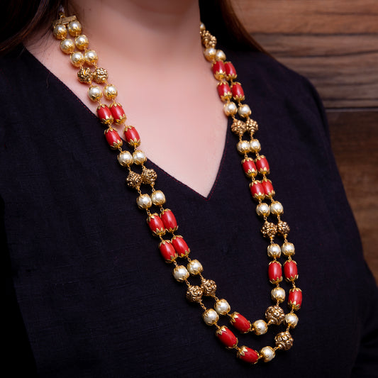 Red and Gold Beads Necklace Set