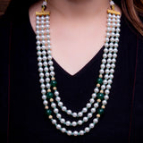 Green and White Three Layered Pearl Necklace