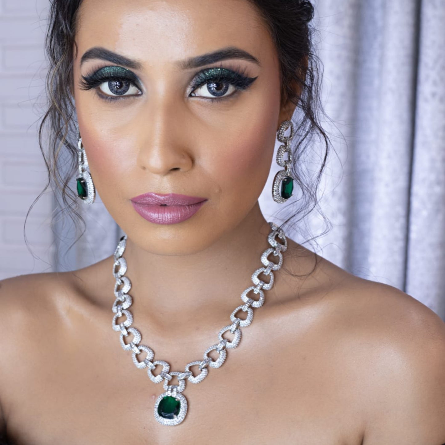 Emerald Stone Zirconia Necklace Set