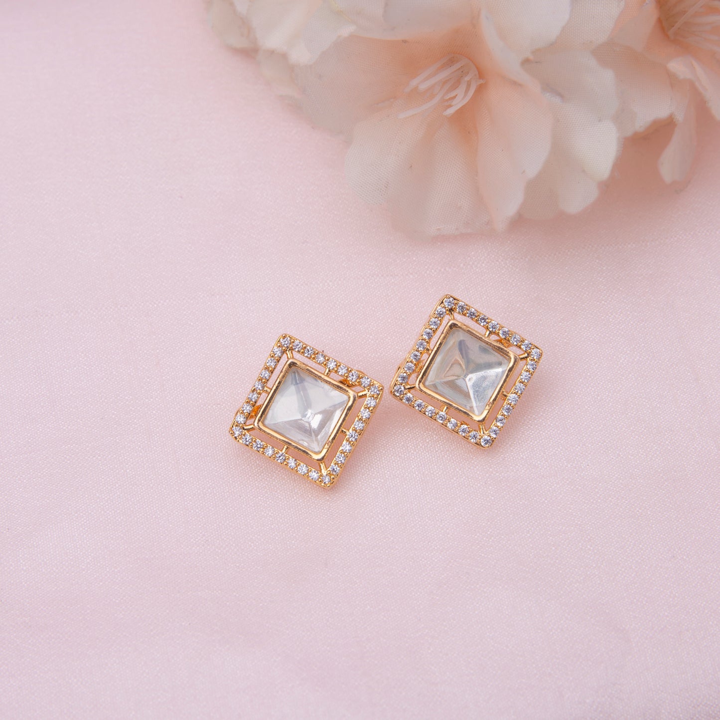 Princess Cut Polki Stud Earrings