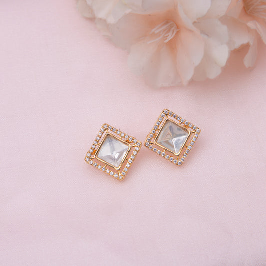 Princess Cut Polki Stud Earrings